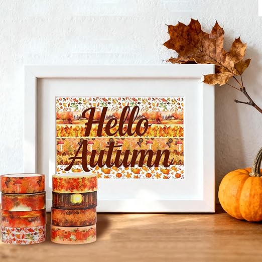 12 Rolls Autumn Washi Tape Set, Fall Maple Leaves Pumpkin Sunflower - Image 7