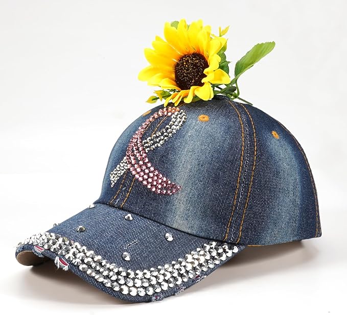 American Flag Hats Love Breast Cancer Adjustable Rhinestone Baseball Cap USA Patriotic Embroidered Baseball Trucker Hat