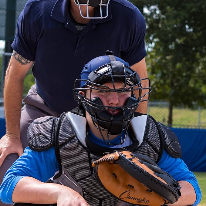 Champion Sports Pro Baseball Adult Mask - Umpires and Catchers - Extra Protection - Extended Guards - Adjustable Harness Baseball Mask - Adult Size,Black