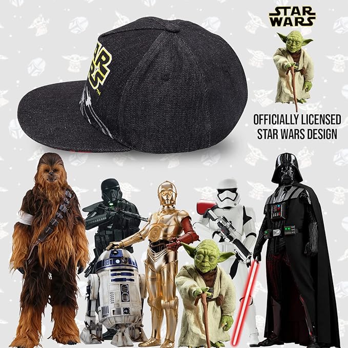 Star Wars Classic Embroidered Logo Flatbrim Baseball Cap Hat, Boys Youth
