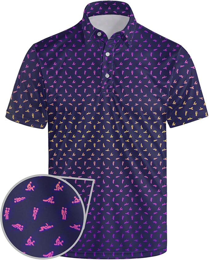 Golf Polo Shirts for Men Funny Print Short Sleeve Golf Shirts Performance Golf Polos