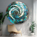 My Photostation.com 24'' Diameter Aqua Spiral Harmony Round Glass Wall Art by MyPhotostation