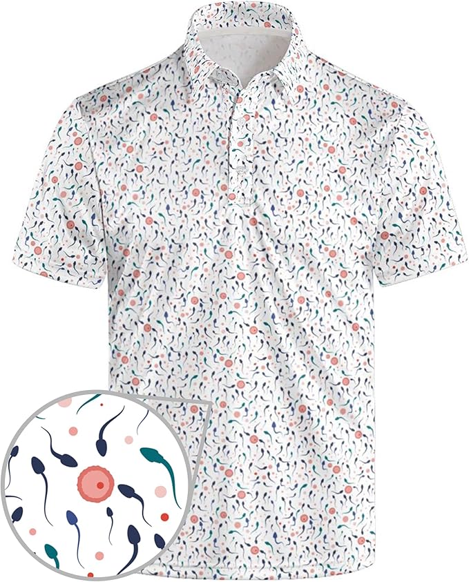 Golf Polo Shirts for Men Funny Print Short Sleeve Golf Shirts Performance Golf Polos