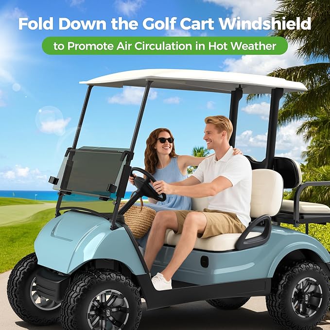 10L0L Golf Cart Windshield for Yamaha Drive 2 2017-Up, Clear/Tinted Folding Windshield with All Heavy Duty Clips, PC Material, Anti-UV & Impact Resistant - Easy Install (Fits Gas/Electric Models)