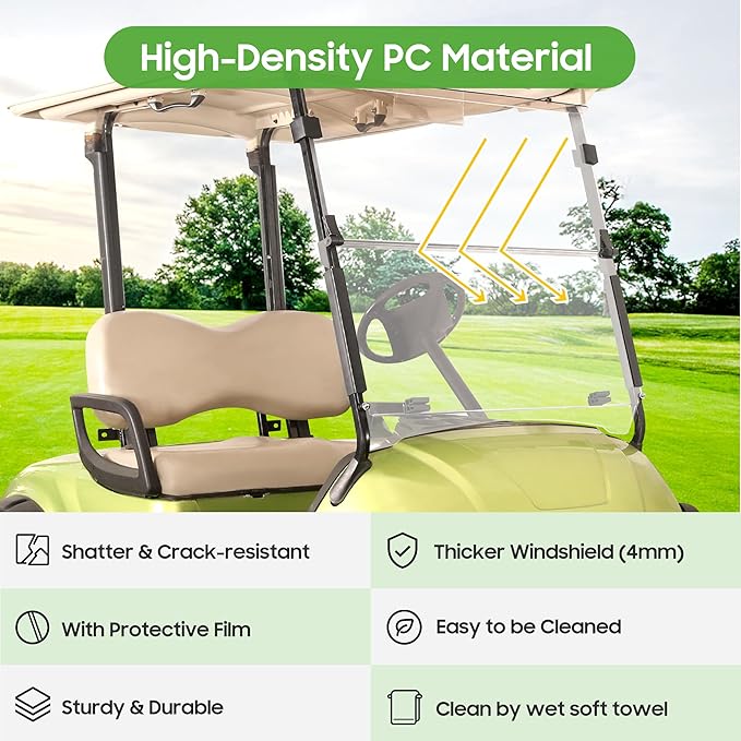 10L0L Clear Windshield for Yamaha G29 Drive Golf Cart 2007-2016, 4MM Thicken Foldable Golf Cart Windscreen, High Transparency, Impact Resistant and Anti-UV