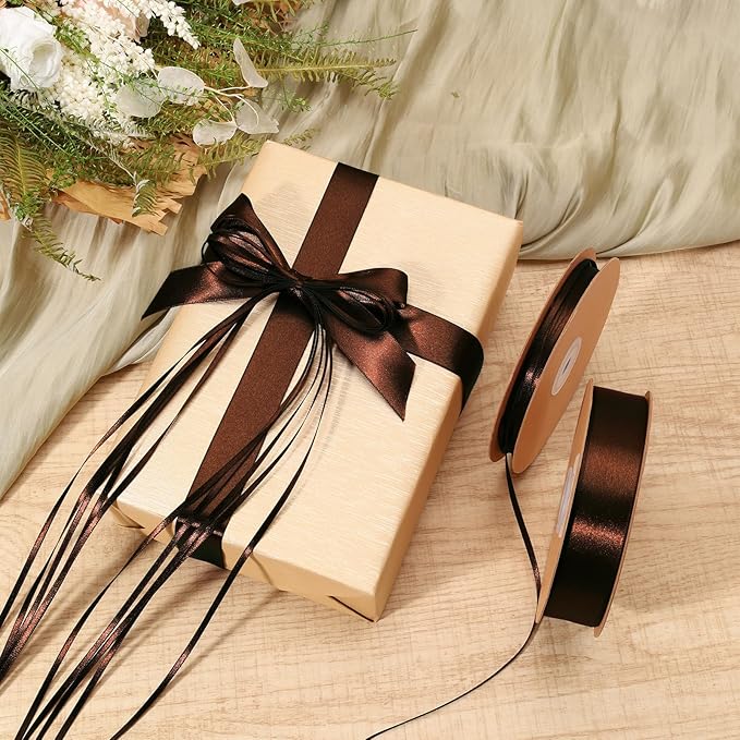 LaRibbons Brown Satin Ribbon 1/8 Inch 100 Yards Thin Luxury Double Faced Firar - Image 2