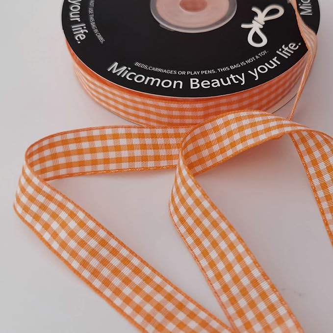 Orange Gingham Plaid Checked Ribbon 25 Yards Each Roll 100% Polyester - Image 8