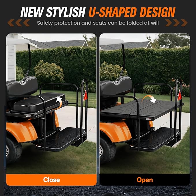 Golf Cart Rear Seat Grab Bar, Fits Club Car EZGO Yamaha(2+2) /(4+2) Passenger Golf Cart with Metal Footplates, Universal Golf Cart Safety Grab Bar, Detachable & Easy to Install