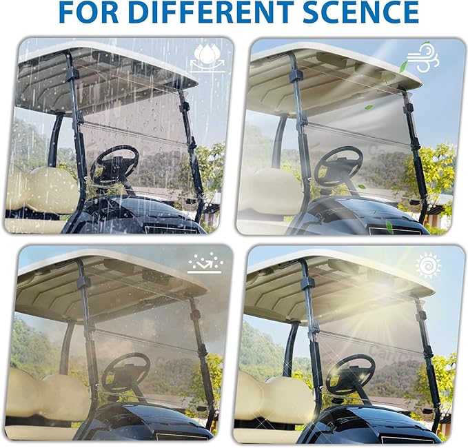 Golf Cart Windshield, Club Car Windshield with Windshield Clips Suitable for 2004-Up Club Car Precedent/Onward/Tempo Golf Carts, PC UV Resistant, Club Car Foldable Windshield Replacement