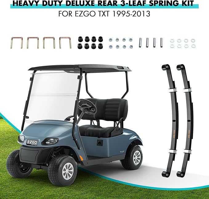10L0L Golf Cart Heavy Duty 3 Leaf Spring Kit for EZGO TXT Medalist 1995-2013, Complete Set with Bushings, Sleeves & U-Bolts, Replaces 70506-G01, 74135-G01, 74207-G01, 74207-G03 (2-Pack Springs)