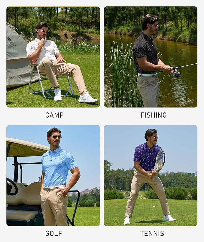 ZITY 5 Pack Mens Golf Shirt Short Sleeve UPF 50+ Moisture Wicking Performance Print Patterns Casual Golf Polo Shirts for Men