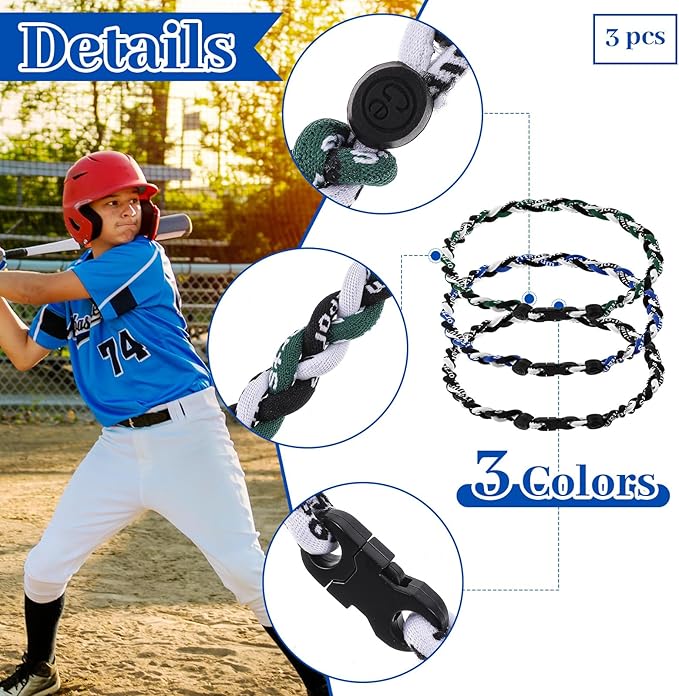 Junkin Baseball Necklaces Three Braided Rope Titanium Necklace for Fans Team Gifts Boys Men Player Softball Sports