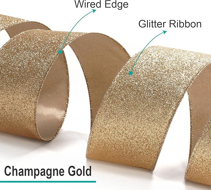CT CRAFT LLC Glitter Wired Ribbon 2.5" x 20 Yards Gold - Image 3
