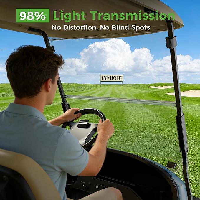 10L0L Golf Cart Windshield for Club Car Precedent 2004-Up, Tempo, 2017-Up Onward, One-Piece Hinge Design, Clear/Tinted Anti-UV Impact Resistant,HD View, 37.5" W X 33.6" H
