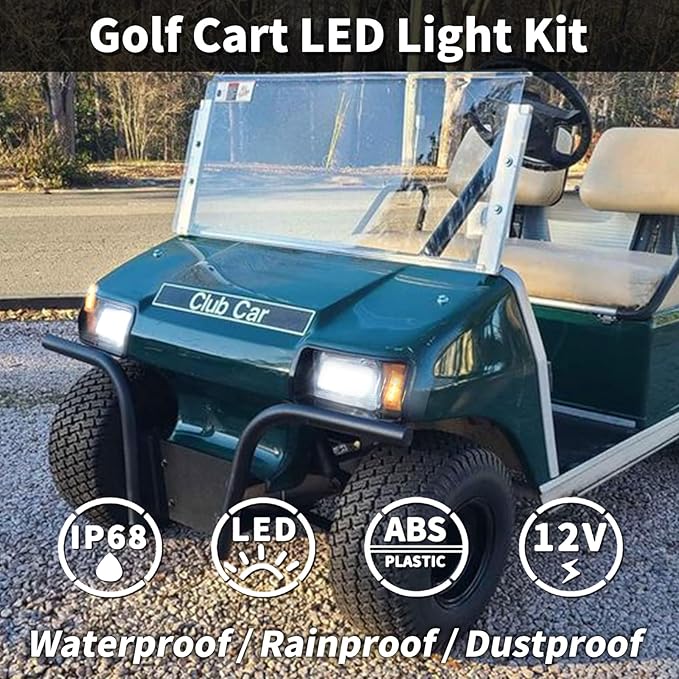 LED Headlight Kit for Club Car DS with Adapter, Factory Style Golf Cart Headlight for 1993-Up 12 Volt Club Car DS, Replace OEM 101988002 101988001