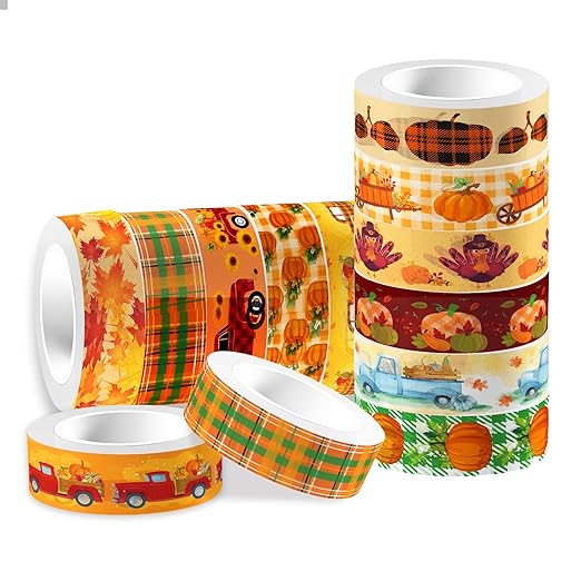 12 Pcs Thanksgiving Print Masking Tape Fall Maple Leaf Washi Tape Pumpkin - Image 2