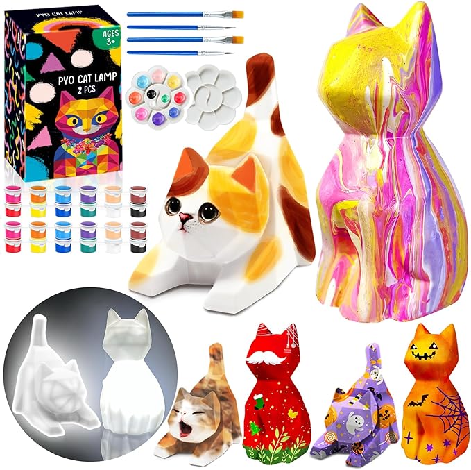 FUNZBO 2pcs Paint Your Own Cat Lamp Kit by FunzBo