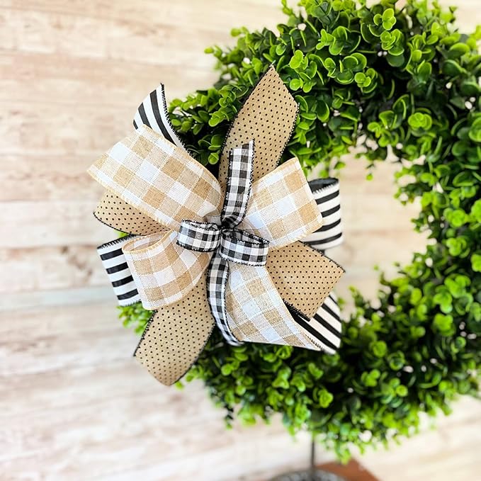 Burlap Ribbon Wired, Farmhouse Buffalo Plaid Ribbon Rustic Fabrics - Image 3