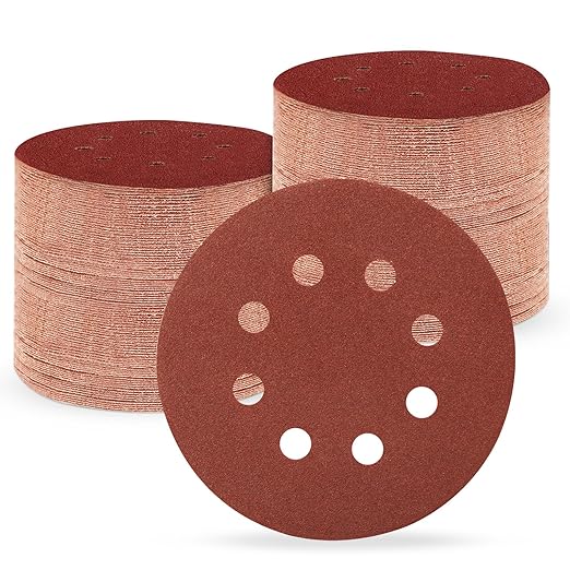 5 Inch 8 Hole Sanding Discs, Round Aluminum Oxide Sand Paper Discs by Huopueit