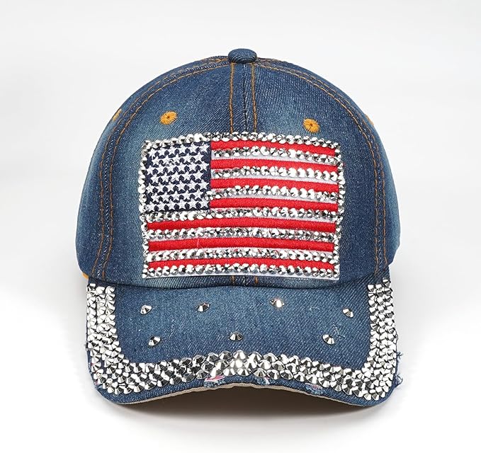 American Flag Hats Love Breast Cancer Adjustable Rhinestone Baseball Cap USA Patriotic Embroidered Baseball Trucker Hat