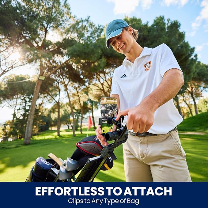 Record Your Golf Swing | Golf Bag Phone Holder | Clip to Your Golf Bag | No Extra Equipment Needed | Quick Setup | Fits Any Cellphone | Perfect Golf Gift