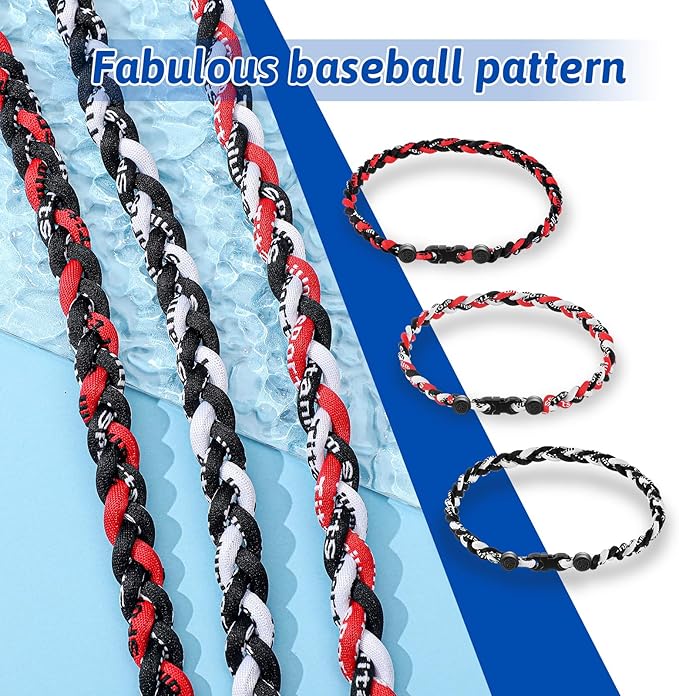Junkin Baseball Necklaces Three Braided Rope Titanium Necklace for Fans Team Gifts Boys Men Player Softball Sports