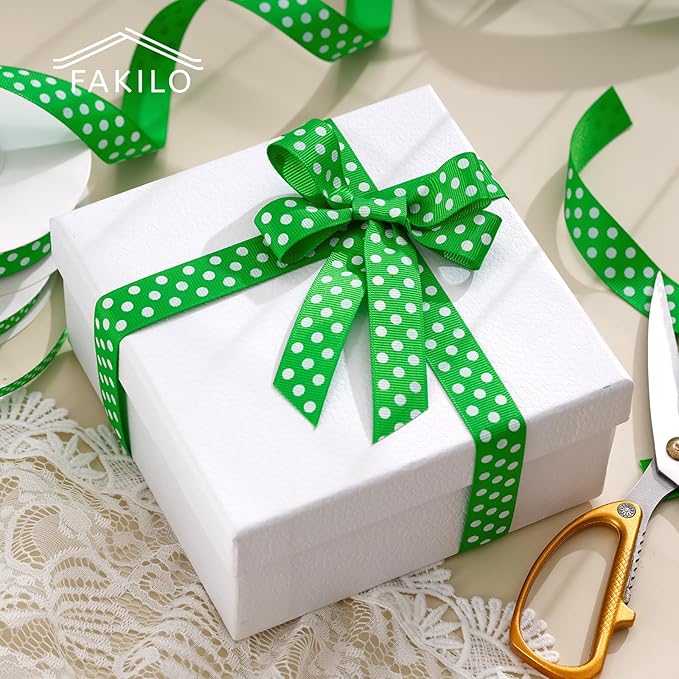 Polka Dot Grosgrain Ribbon 3/4 Inch, 25 Yards Spool Green and White Polka Dot - Image 3