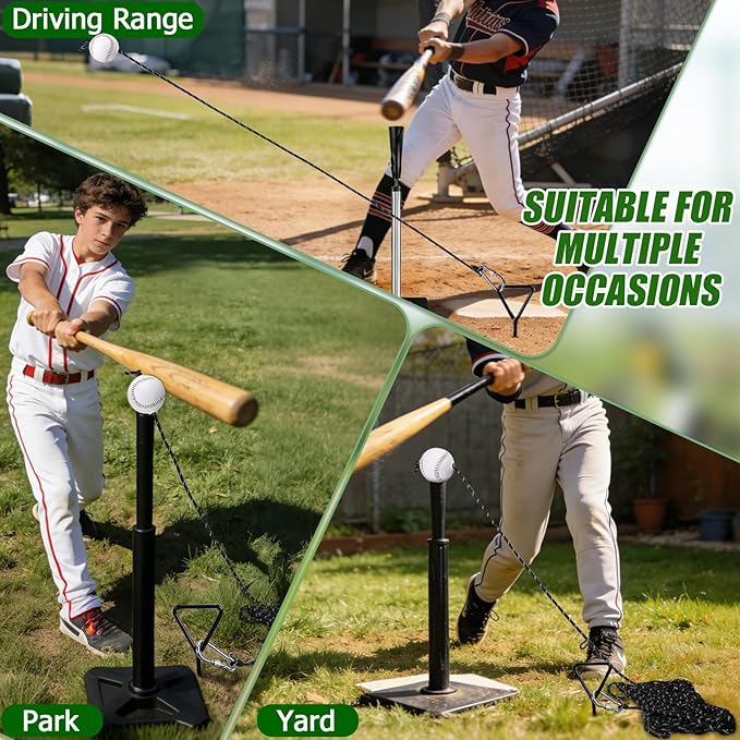 TOBWOLF Baseball & Softball Swing Trainer, Replaceable Practice Baseball on Rope with Heavy-Duty Ground Stake, Solo Swing Practice in Backyard & Get 50ft of Flight Feedback, Ideal for Baseball Players