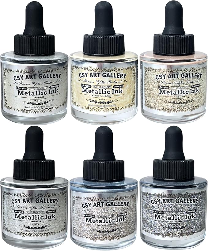 CSY art gallery Metallic -Pearlescent-Glitter Acrylic Ink -Shining Calligraphy by CSY+art+gallery