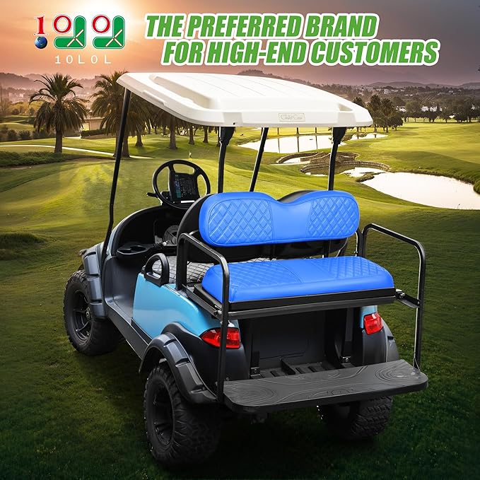 10L0L Golf Cart Seat Covers for Club Car Precedent,EZGO TXT Front/Rear Seats Diamond Pattern,Vinyl Leather with Adjustable Straps and Retractable Buckle, No Stapler Needed