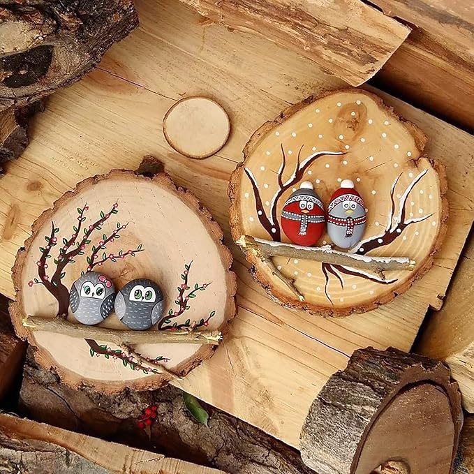 JEUIHAU 8 PCS 8-9 Inches Natural Wood Slices, Unfinished Predrilled Wooden - Image 6