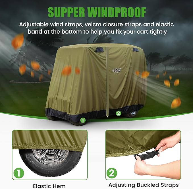10L0L Universal Golf Cart Covers for Yamaha, Club Car, EZGO, Waterproof 2/4 Passenger Heavy Duty Golf Cart Rain Covers with 3 Zipper Doors Extended Roof for Outdoor All-Weather Protection