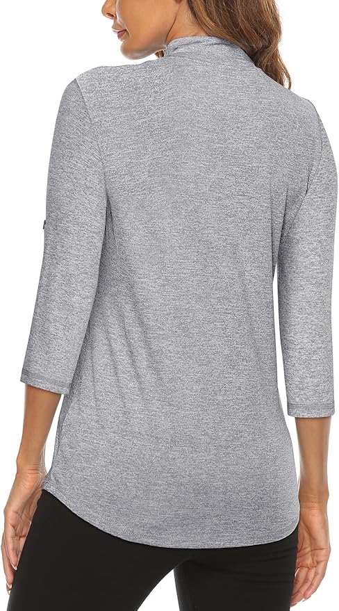 Koscacy Women's 3/4 Roll Sleeve Golf Tennis Polo Shirts UPF50+ Half Zip Dry Fit Workout Tops Athletic Shirt