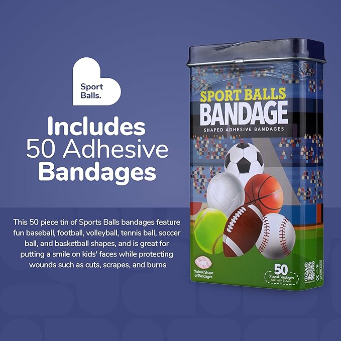 BioSwiss Bandages, Sports Balls Shaped Self Adhesive Bandage Set, Latex Free, Sterile Wound Care, 50 Count
