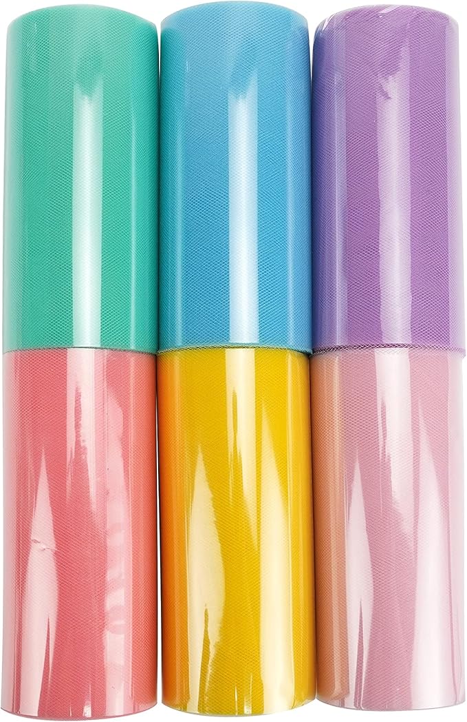 MEEDEE Pastel Tulle Ribbon 6 Rolls Tulle Fabric Spool Ribbon, 6 inch by 25 - Image 8