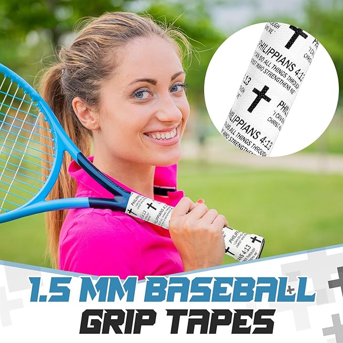 Pushglossy Christian Baseball Bat Grip Tapes 1.5mm Faith Cross Bat Grip Tape, Precut Full Adhesive Baseball Wrist Tape Scripture Design Non-Slip Religious Baseballs Grips Tapes