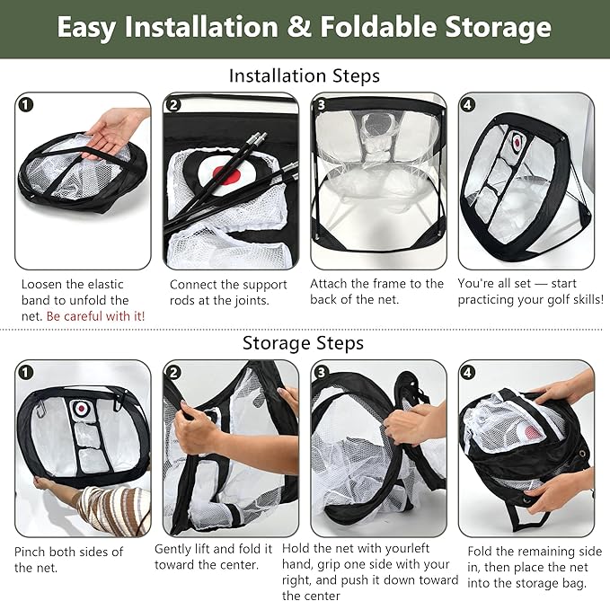 Pop-Up Golf Chipping Net Set with Mat & 8 Practice Balls- Professional Golf Chipping Practice Ideal for Indoor and Outdoor Training- - Gifts for Men, Golfers, Teenage Boys and Beginners