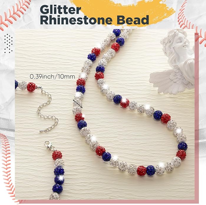 Landical 12 Pcs Bling Baseball Necklace Ice Beaded Baseball Necklace Cool Gifts Bulk for Team Players Lovers Fans