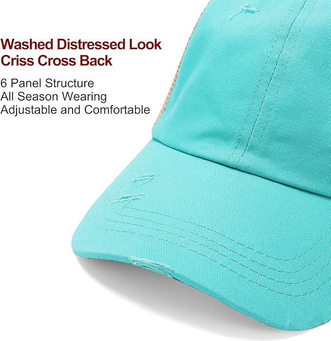 Criss Cross Hat Washed Distressed Baseball Cap Ponytail Hat High Messy Bun Ponycap for Women