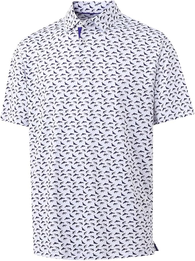 M MAELREG Mens Golf Shirt Short Sleeve Dry Fit Print Moisture Wicking Performance Patterns Collared Polo Shirt