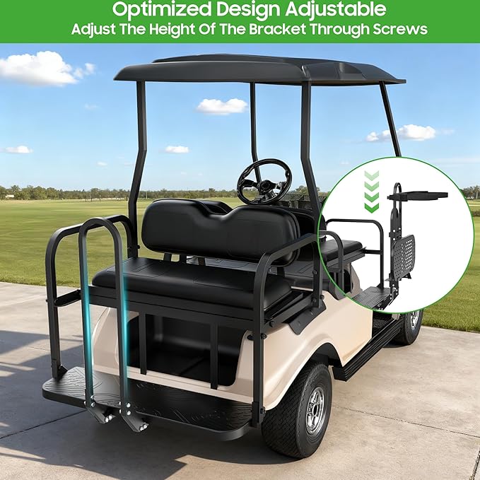10L0L Universal Foldable Golf Cart Rear Seat Bag Holder, No-Drill Installation Rear Bag Rack for EZGO Club Car Yamaha Golf Carts, Fits Safety Grip Bar up to 8" Wide