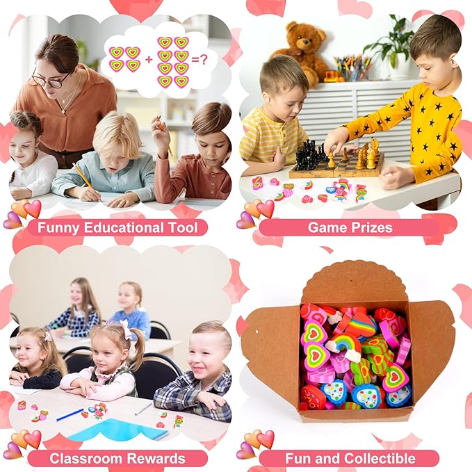 48pcs Large Erasers for Kids Bulk Heart Rainbow Pencil Erasers for Classroom - Image 6