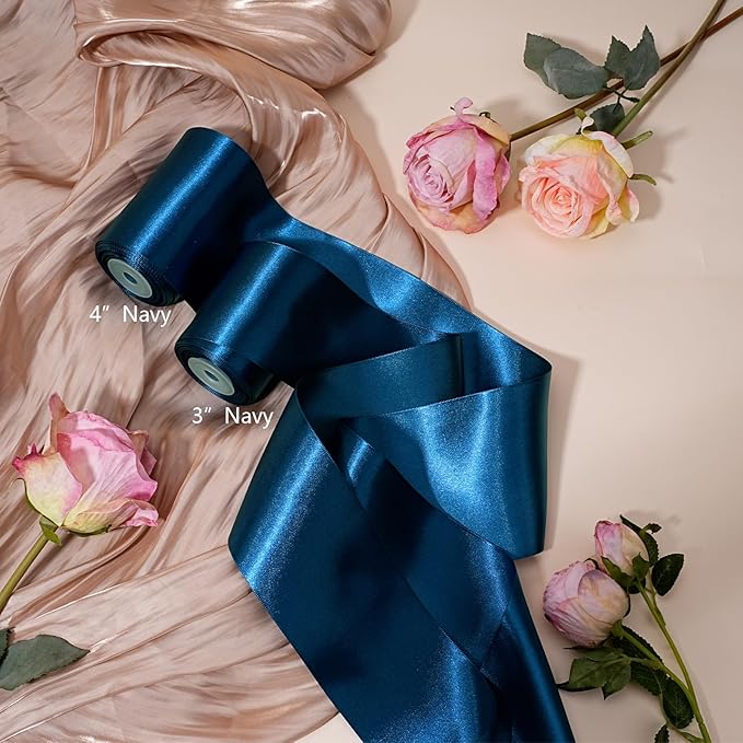LaRibbons Navy Satin Ribbon 3 Inch 10 Yards Double Faced Luxury Navy Silk Ribbon - Image 3