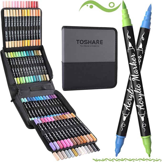80 Colors Acrylic Paint Markers, Waterproof Dual Tip Acrylic Paint Pens by TOSHARE