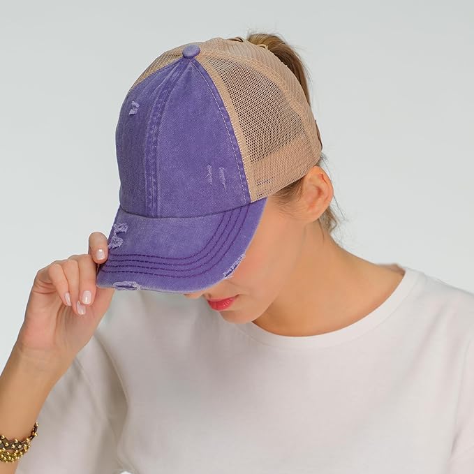 C.C Ponycap Messy High Bun Ponytail Adjustable Glitter Mesh Trucker Baseball Cap