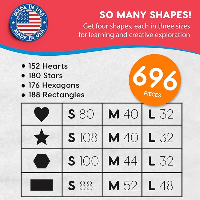 Basic Shapes 2: Hearts, Rectangles, 696 Pieces US Made Card Stock Punch Out - Image 4