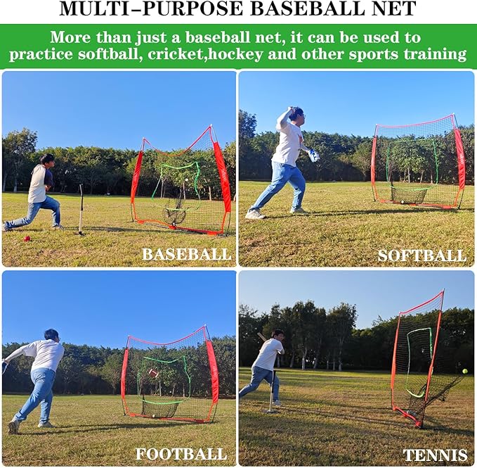 7×7ft Baseball Softball Practice Net- Portable Baseball Net for Batting, Hitting, Pitching Come with Carry Bag, Training for Players of Any Skill Level - Easy Assembly