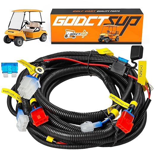 Upgrade Golf Cart Light Wire Harness for Club Car DS&EZGO TXT RXV&Yamaha Models, 9 Pin Plug Universal Golf Cart Headlight Taillight Harness with Fuse, Plug and Play