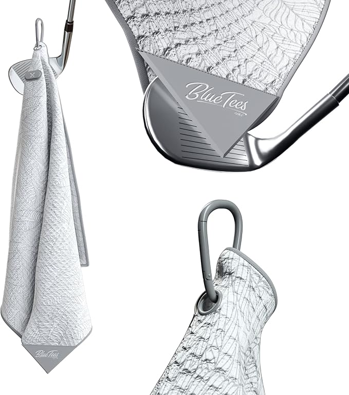 Blue Tees Golf Premium Magnetic Towel - Super Strong Magnet - Microfiber Waffle Design - Silicone Brush - Groove Cleaner - Bag Buckle - Standard & Caddy Sizes
