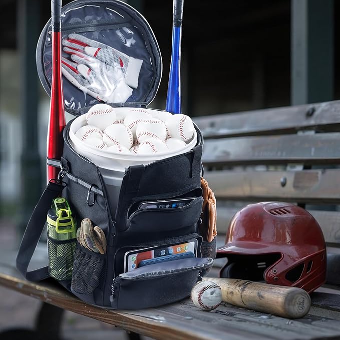 VIGERARI Baseball Bucket Bag- Coach Bag-Expandable Softball Bucket Organizer with Padded Seat